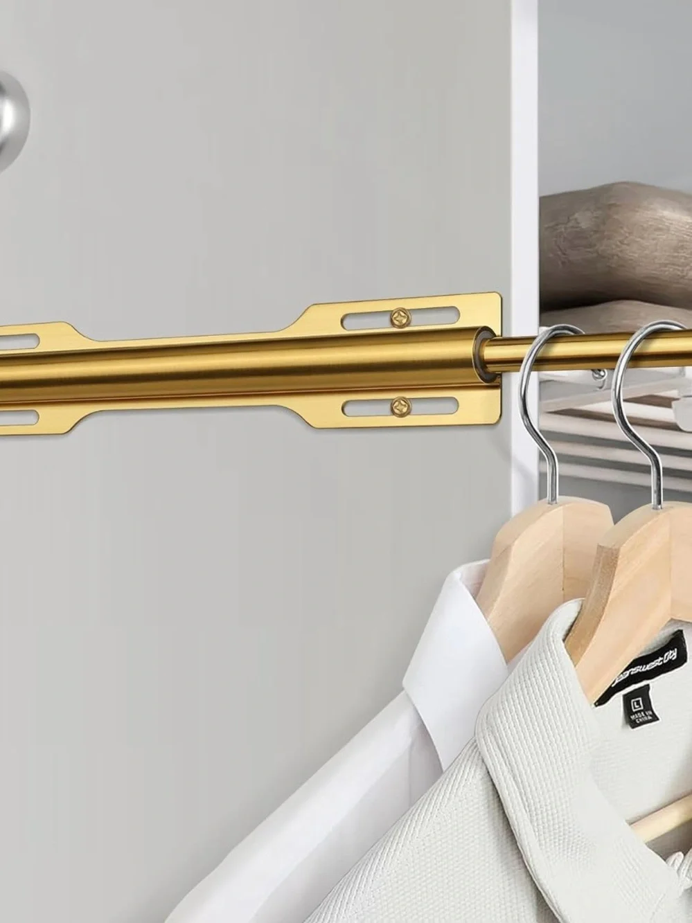 Gold Closet Valet Pull-Out Wardrobe Rod - Sleek Gold Hanging Rail